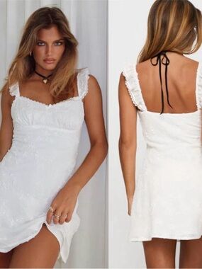 NWT Princess Polly Beacall Embroidered Floral Mini Dress White Women's Size US 6
